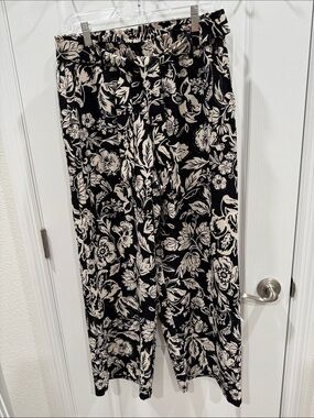 Tribal Black & Cream Floral Wide-Leg Pants
